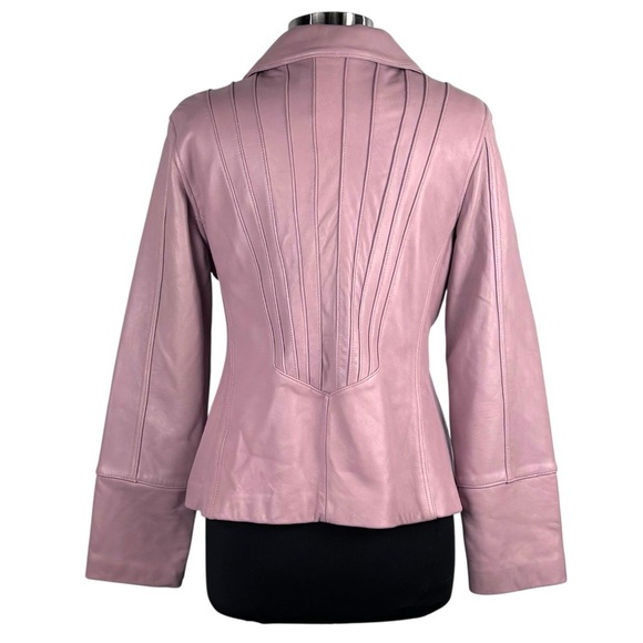 AVANTI LIGHT PINK LEATHER ZIP FRONT TAILORED COLLARED BLAZER Y2K JACKET - Picture 6 of 16